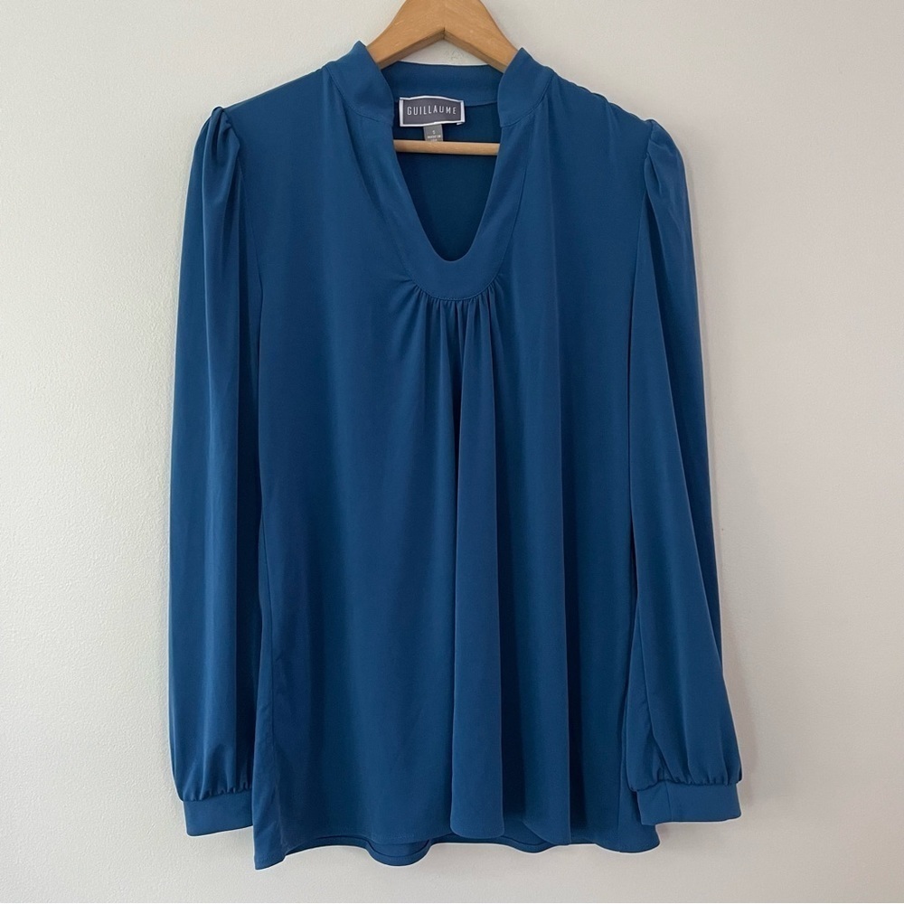 NEW Guillaume Blue Matte Jersey Stretch Top Size Small (bin 2J) - Picture 2 of 2